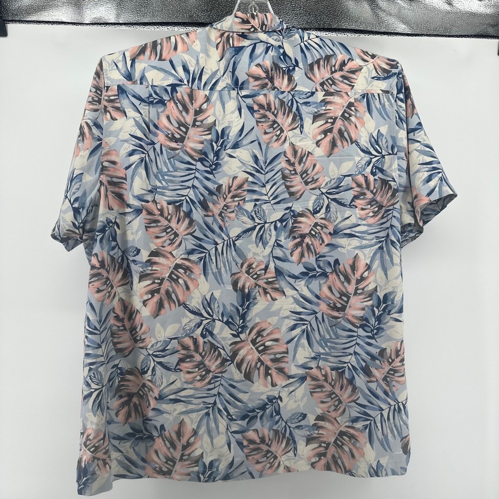 Tommy Bahama Button Down Shirt Mens XXL Blue Pink Tropical Silk Monstera Leaf - Picture 3 of 9